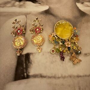 Kirks Folly Yellow Seaview Moon brooch and Kirks Folly Seaview moon earrings